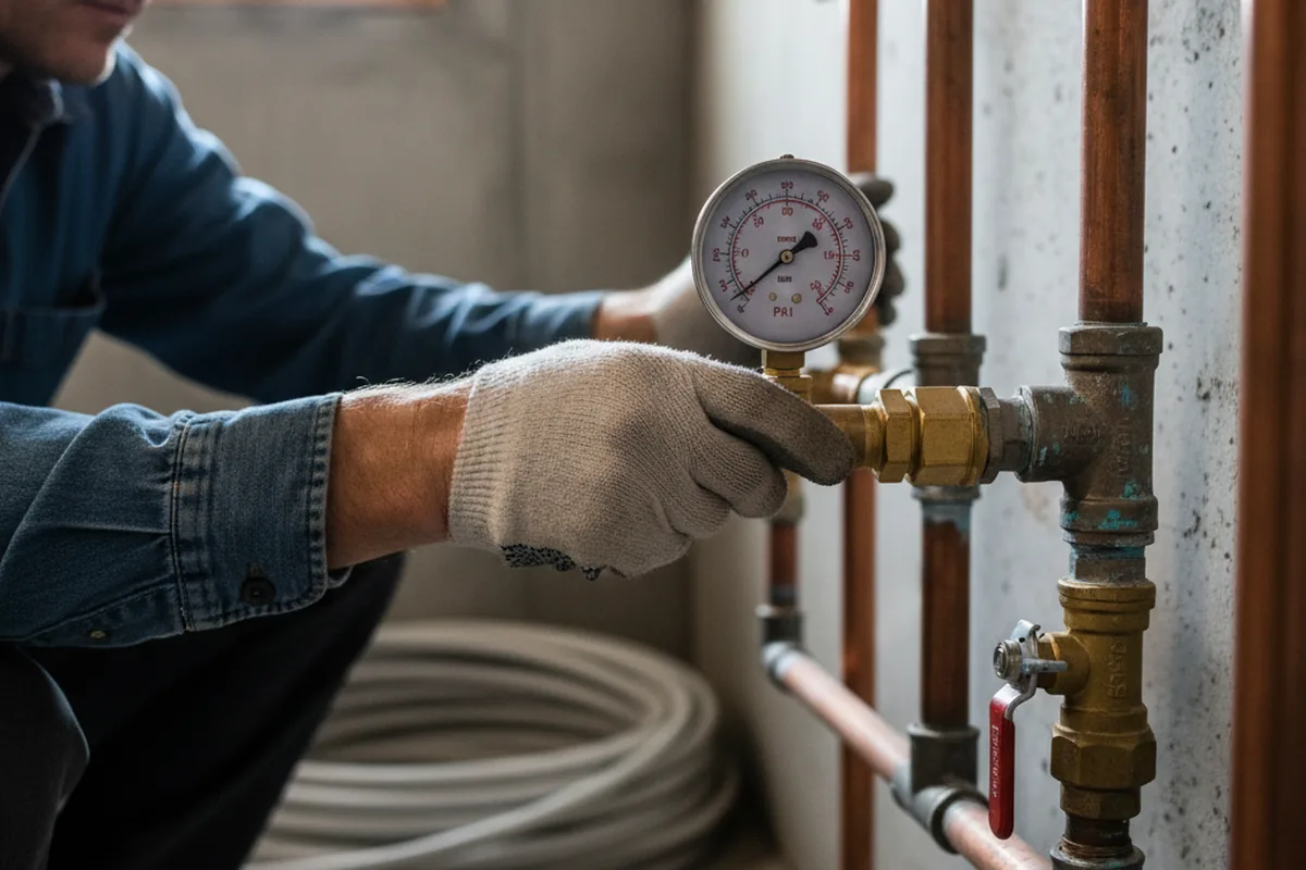 Pressure testing a repaired line during Water Line Repair in Duxbury